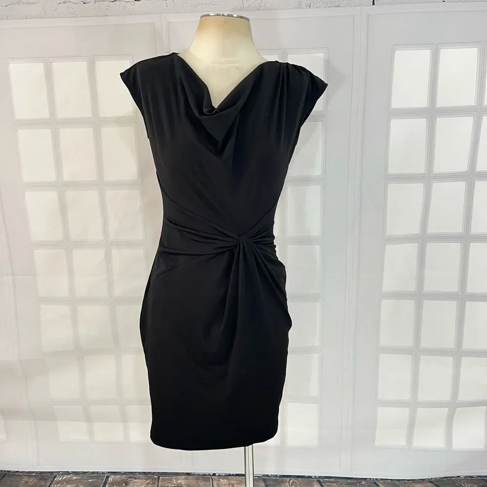 Michael Kors Women's Cap Sleeve Knot Waist Cowl Neck Mini Black Dress Size XS